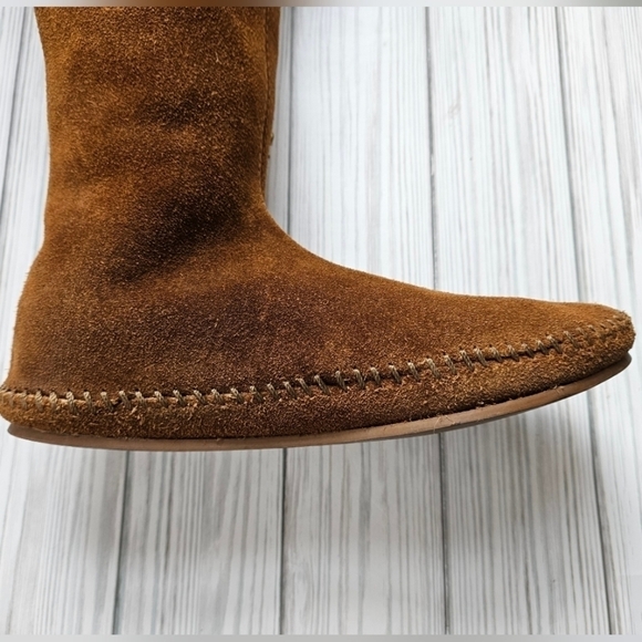 Vintage Suede Lace Up Moccasin Fringe Boots in Umber Brown Women's Size 5 - Picture 12 of 12